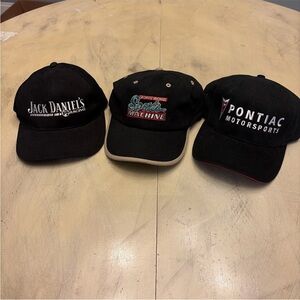 3 Lot - Racing Hat cap Lot Black Jack Daniel’s , Pontiac , Vintage